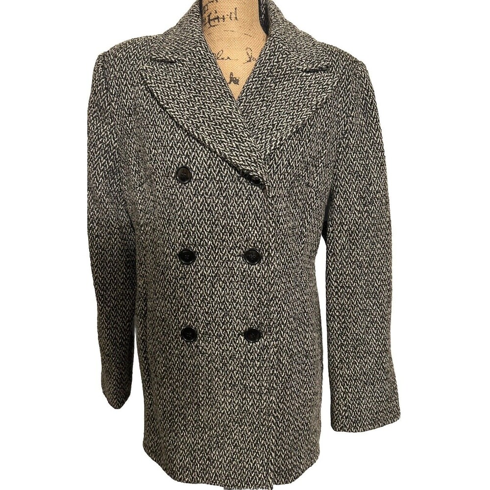 Vintage Paul Levy Trench Coat Womens Gray Wool Herringbone Jacket Size 10